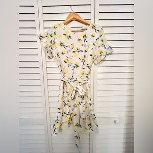 Banana Republic White and Yellow Lemon Print Dress - Size 10